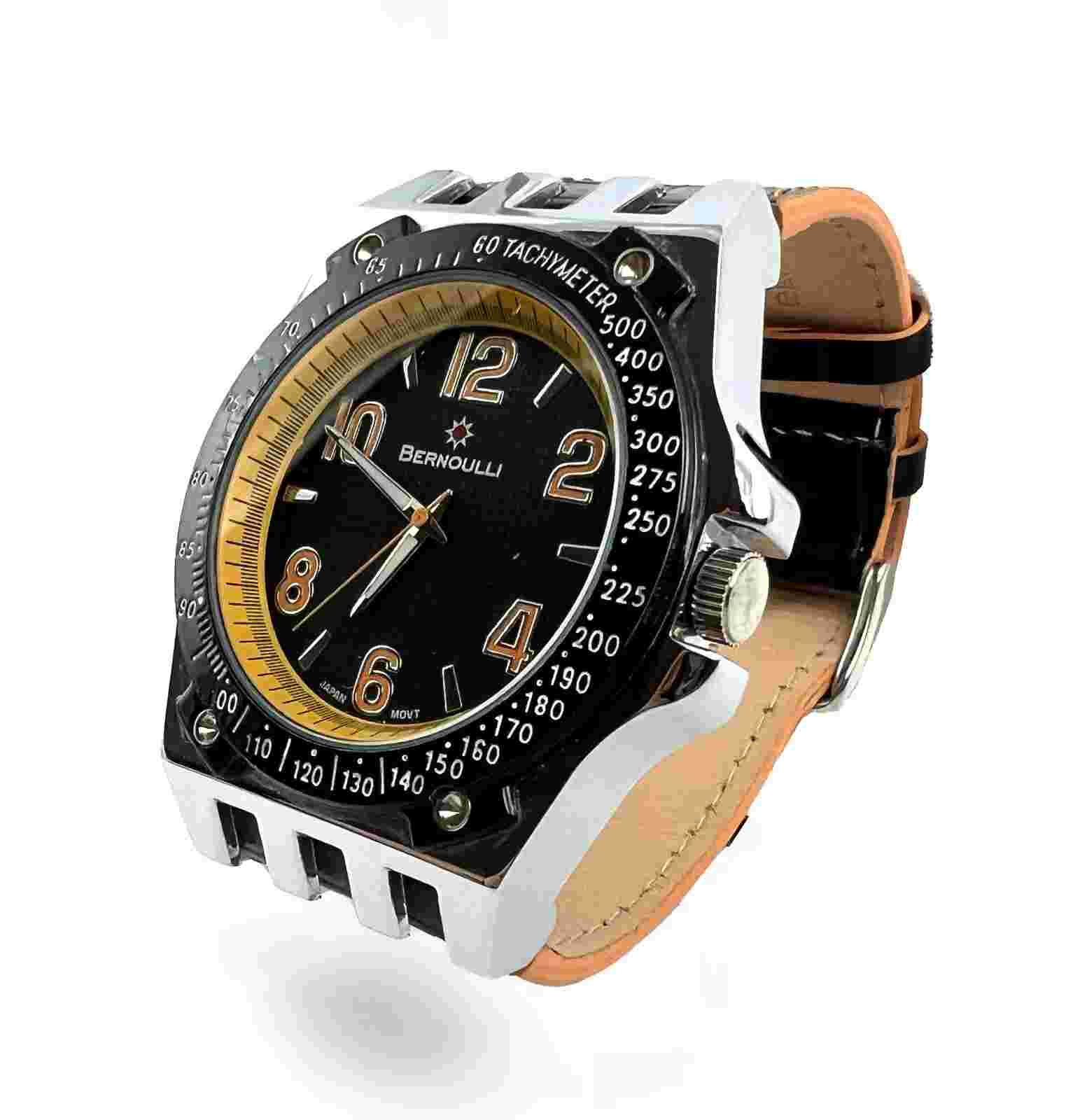 MUST SEE!!! Bernoulli Men's Yellow Accent Tachymeter Watch, Not Your Dad's Watch