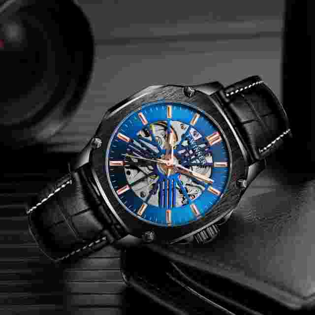 New Arrival Men's Skeleton Self-wind Automatic Mechanical Watch Steampunk Blue