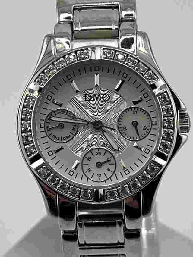 DMQ Silver Tone Crystal Bezel Brick Link Bracelet Band Watch 7 Inch