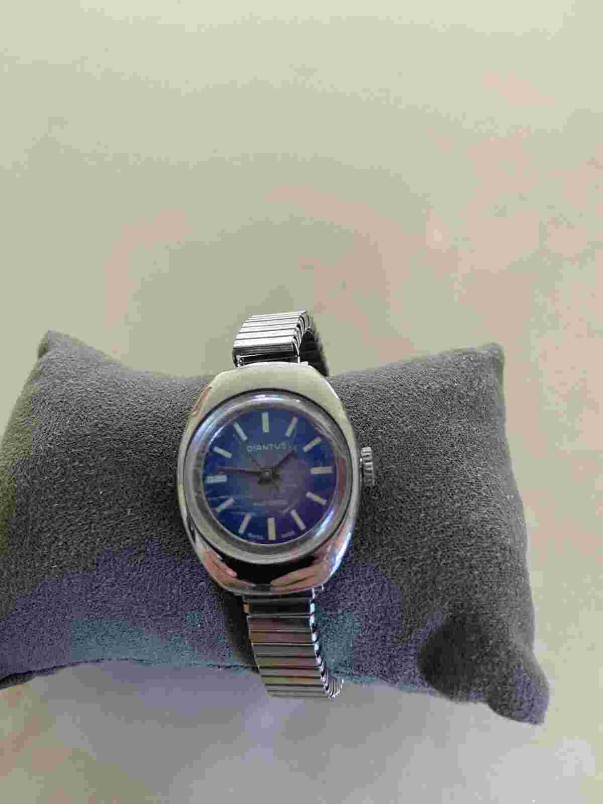 X11 DIANTUS Antimag Swiss 1040 Blue Silver Band Vtg Watch Not Winding/ Working