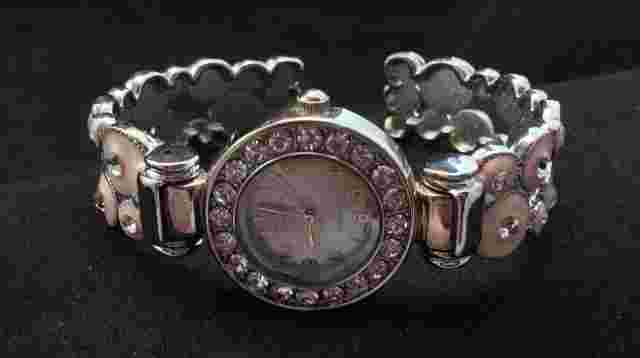 Geneva Platinum Women Cuff Watch Blue Silver Tone Rhinestones 7116 Needs Battery