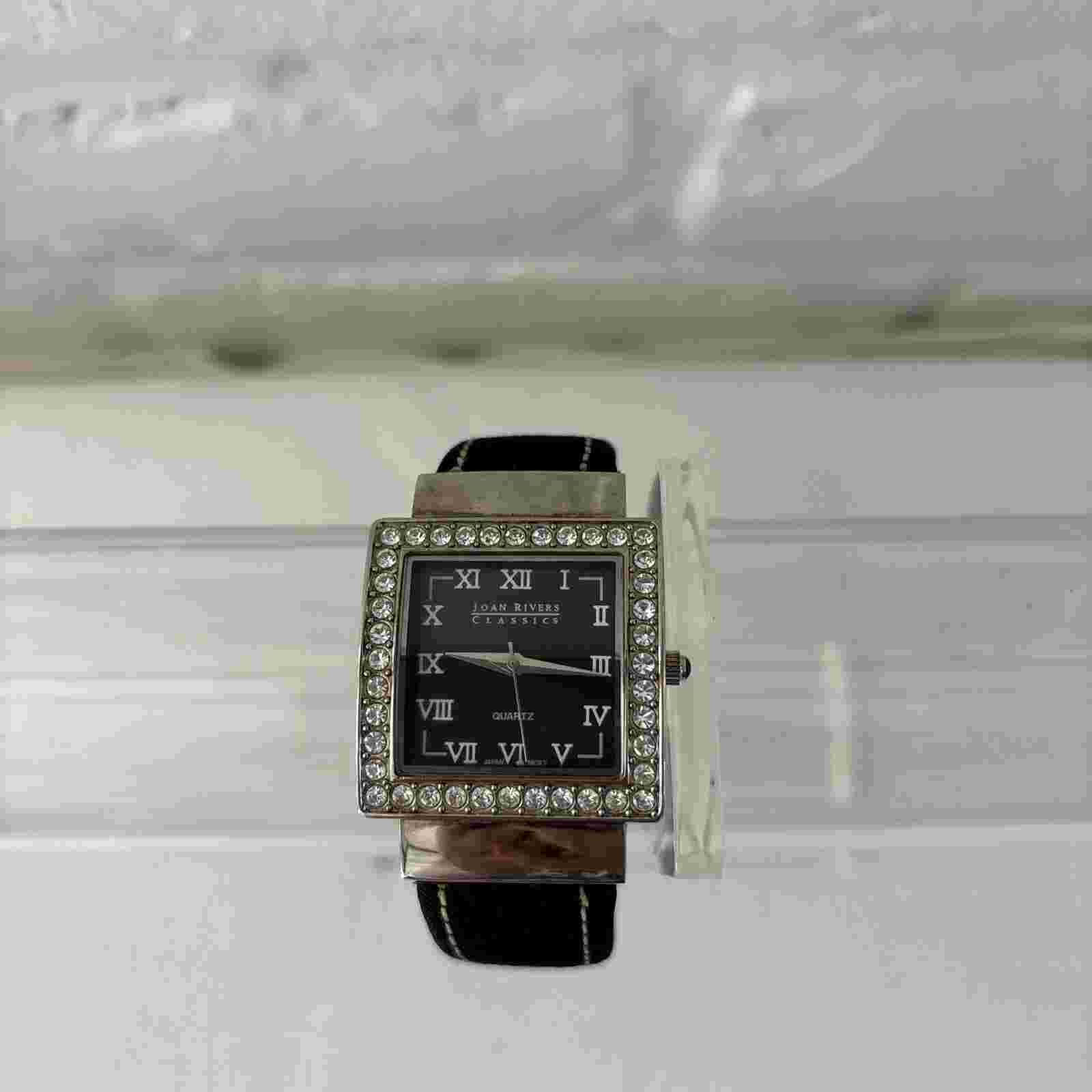Joan Rivers Classics Black Denim Cuff Watch Crystals Silver Tone new battery