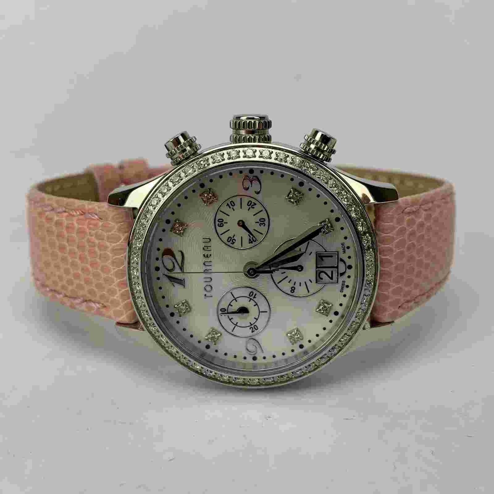 Tourneau Diamond Dial Diamond Bezel Chronograph Watch
