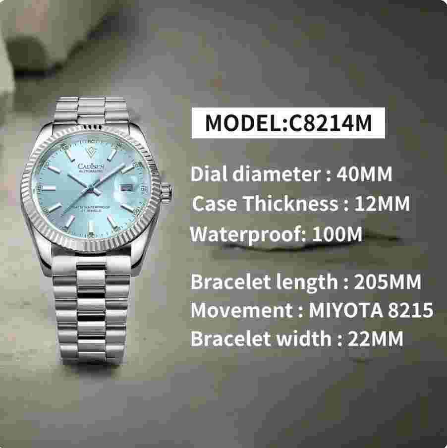 CADISEN Men's Watch Automatic Stainless Steel Sapphire Glass Waterproof Luminous