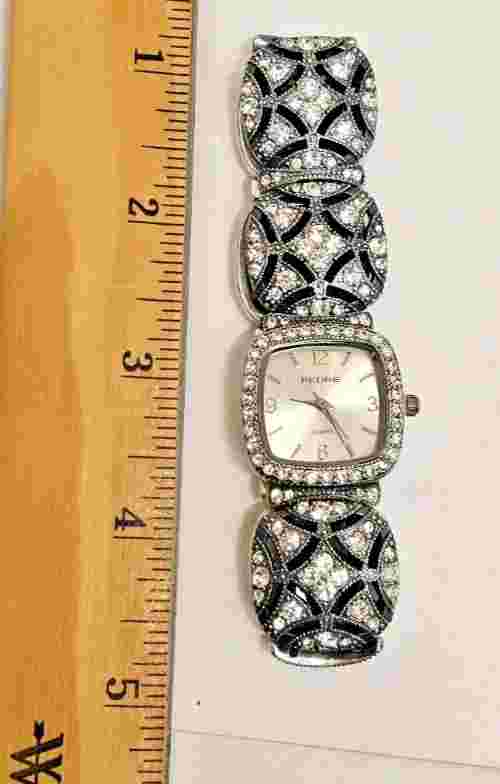 Vintage Pedre Women's Black And Silver-Tone Crystal Bracelet Watch Quartz
