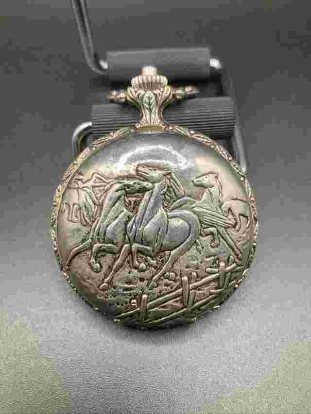 Vintage Galaxy NY Horses Pocket Watch Silver Tone - Working