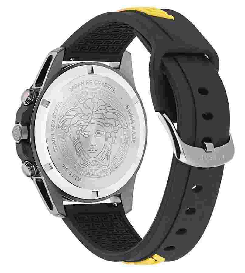Versace Mens IP Gunmetal 45 mm Greca Action Chrono Strap Watch VE3J00322