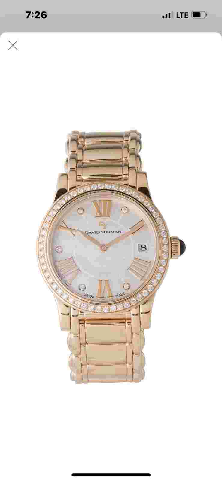 DAVID YURMAN Classic Quartz 18K Rose Gold Diamond Bezel MOP Dial 34mm