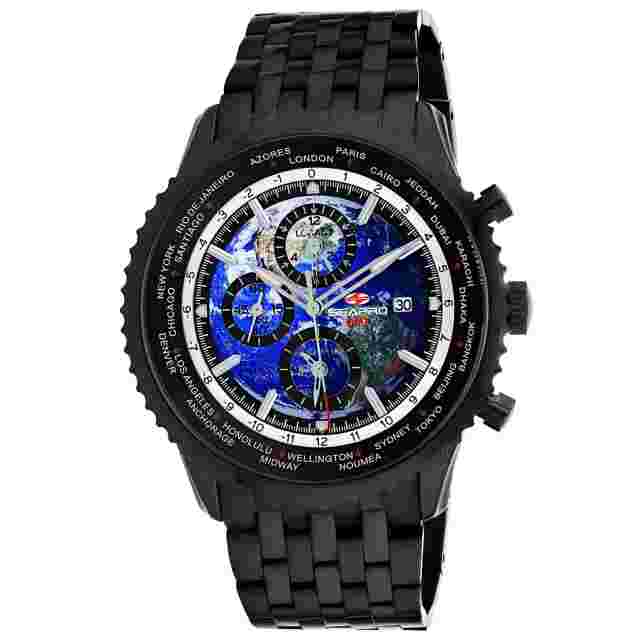 Seapro Men's Meridian World Timer GMT Blue Dial Watch - SP7322 Black