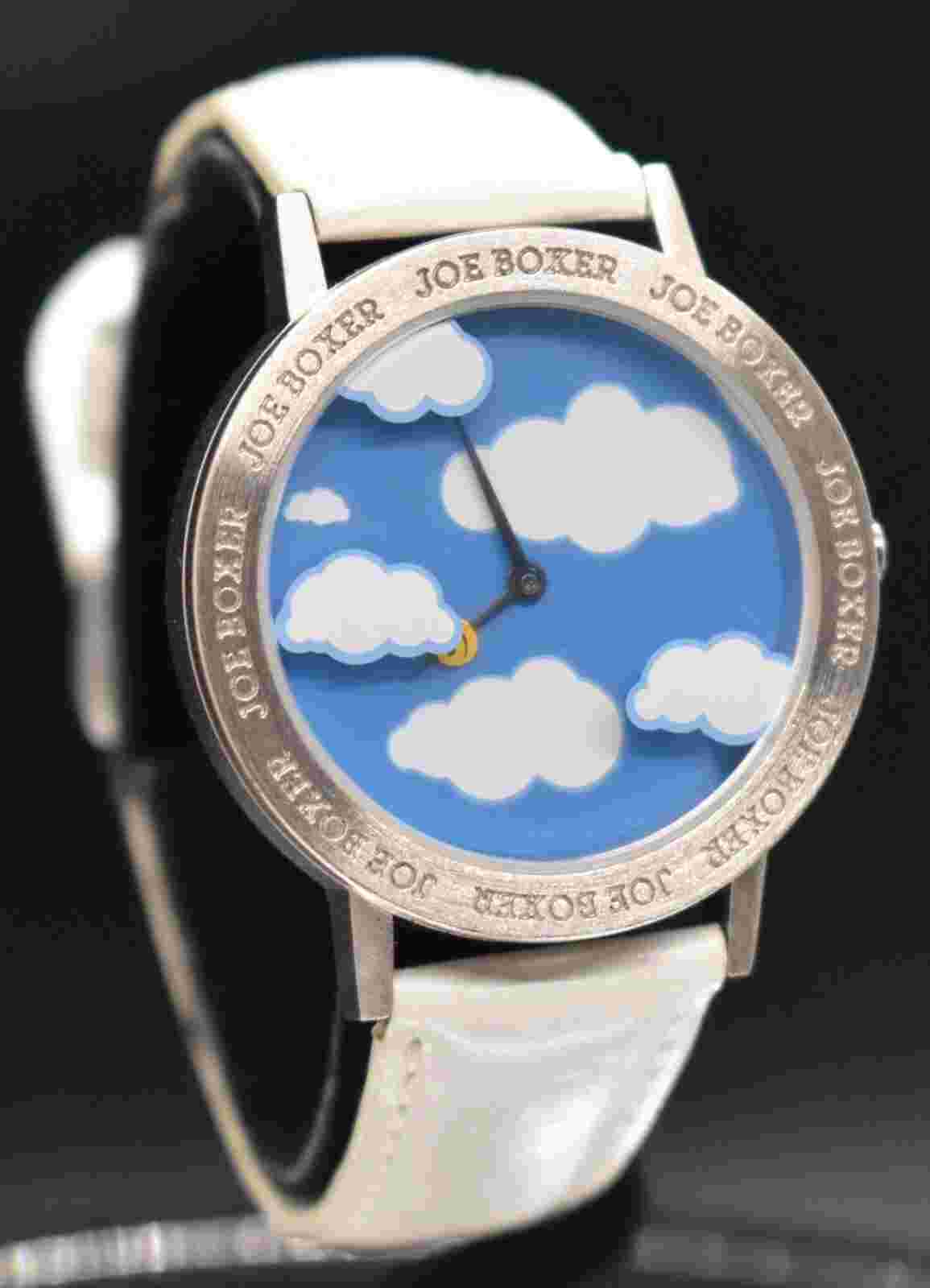 Vtg JOE BOXER Smiley Face Clouds Unisex Watch 1996 Rare Leather Band NEW BATTERY