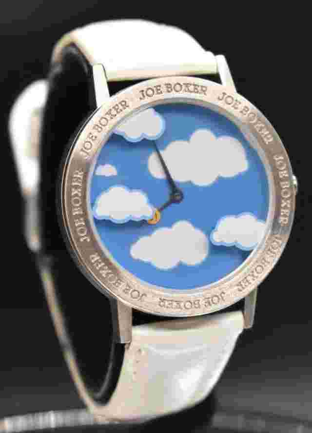 Vtg JOE BOXER Smiley Face Clouds Unisex Watch 1996 Rare Leather Band NEW BATTERY