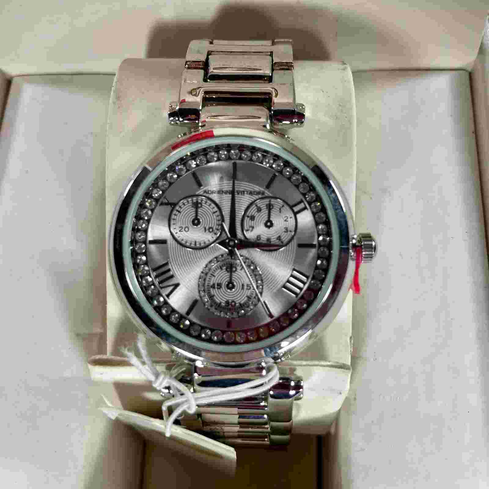 Adrienne Vittadini Women's Watch Rhinestone Silver Color Never Used with Box