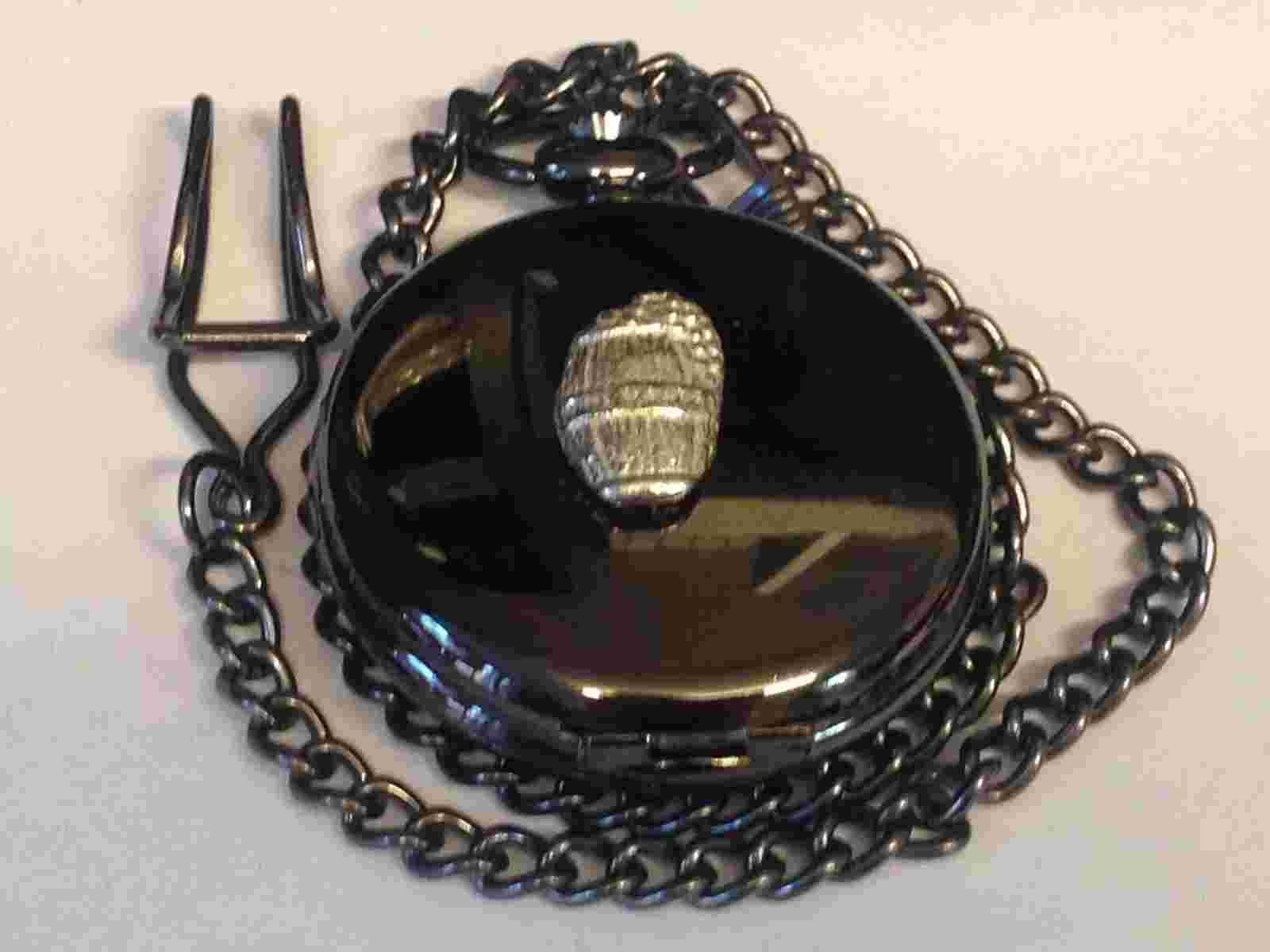 Wine Barrel TG297 Pewter on a Black Pocket Watch Quartz fob
