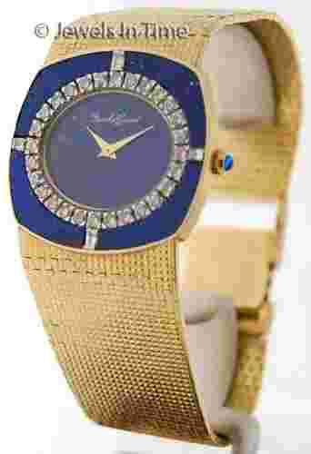 Bueche Girod Diamond 18K Yellow Gold/Lapis Mechanical Unisex Watch