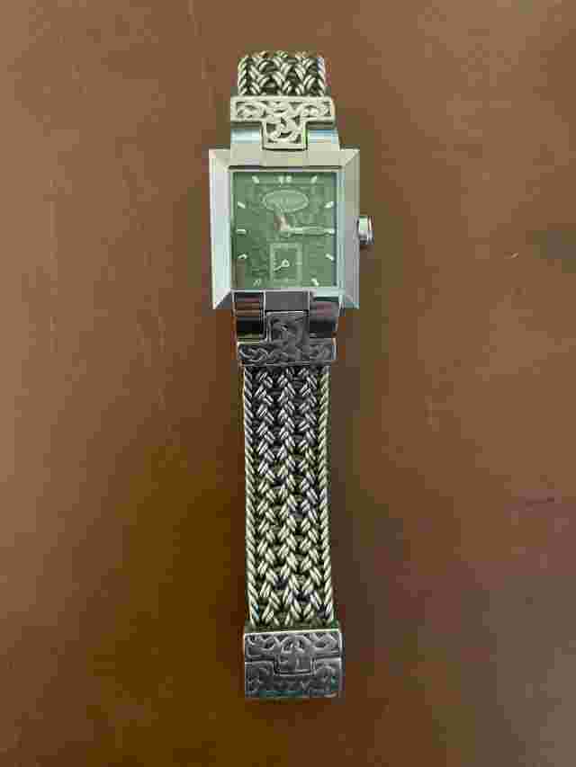 Lois Hill Watch Sterling Silver Thai Flat Weave Bracelet Band - Rare Green Face