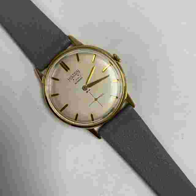 f439 Vintage Hilton Incabloc Swiss Mechanical Men's Wrist Watch Gold Tone 17J