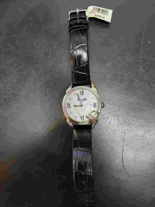 Bertha Women's XO Watch Silver Pearl Face Black Alligator Look Band NO BOX