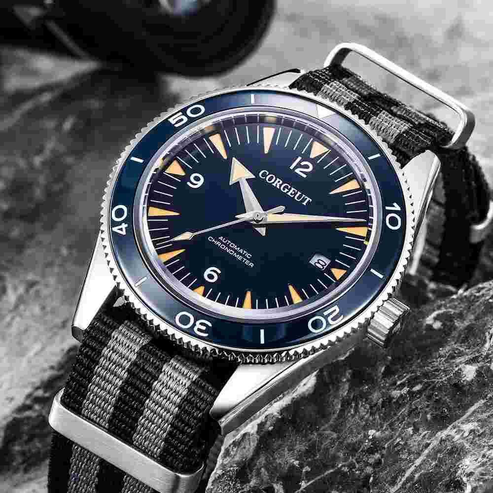 CORGEUT 41mm Ceramic Bezel Blue Dial Sapphire Crystal Automatic Men Watch Date