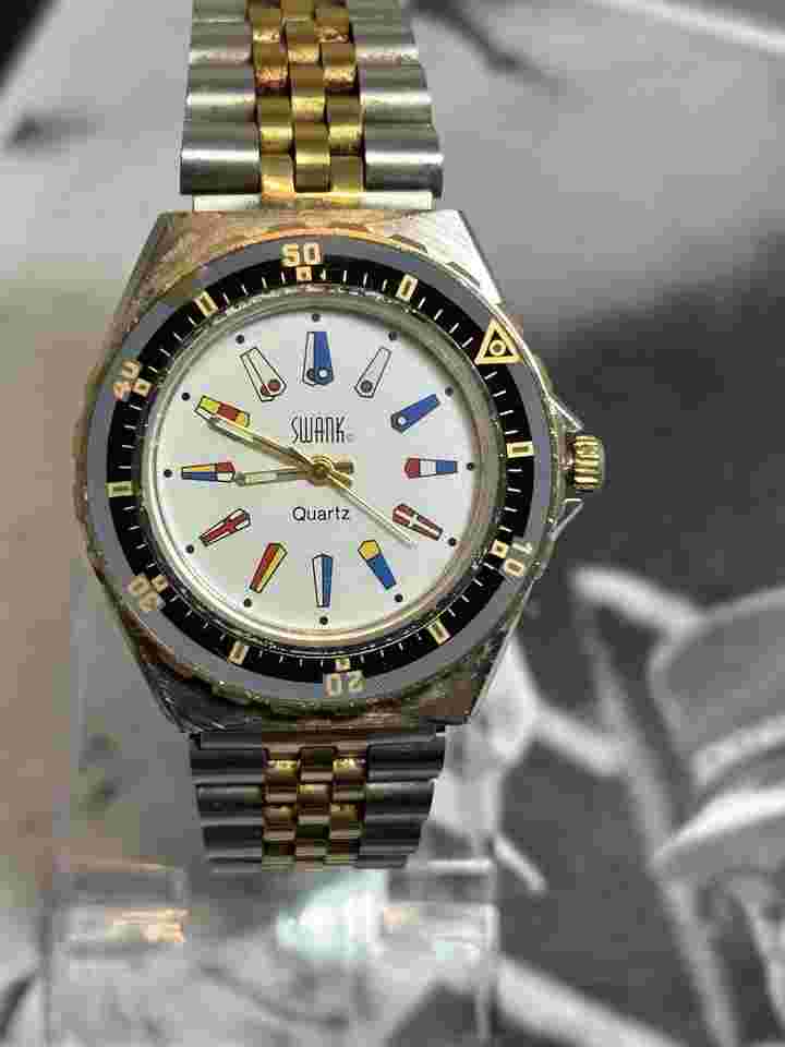 Vintage Men’s Two Tone Swank Quartz Watch.  Runs Great Keeps Time!