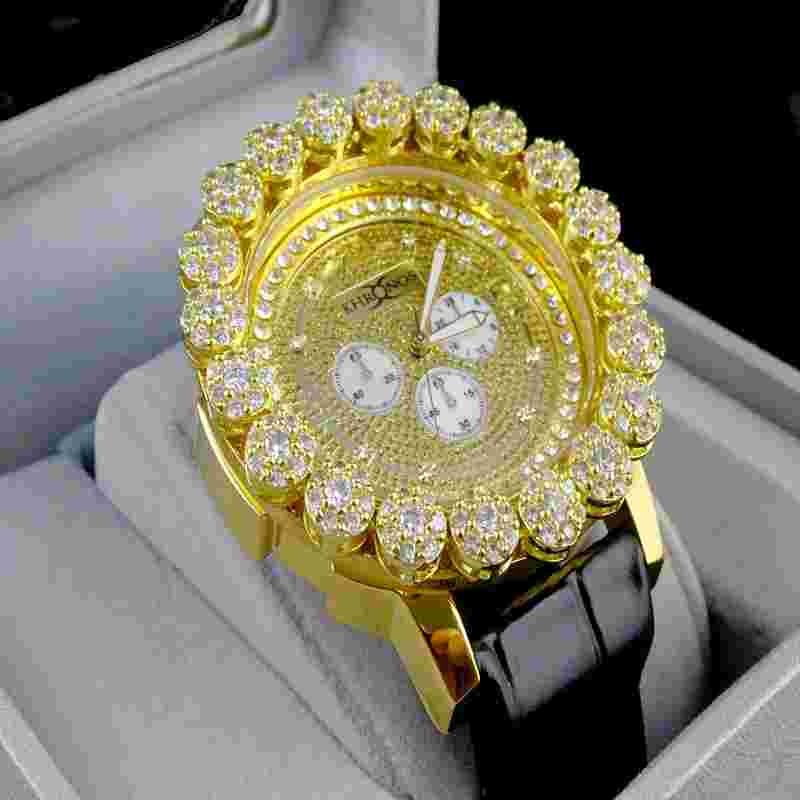 Mens Khronos Yellow Gold Finish Real Diamond Joe Rodeo Cluster Bezel Iced Watch
