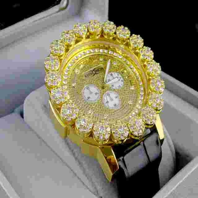 Mens Khronos Yellow Gold Finish Real Diamond Joe Rodeo Cluster Bezel Iced Watch