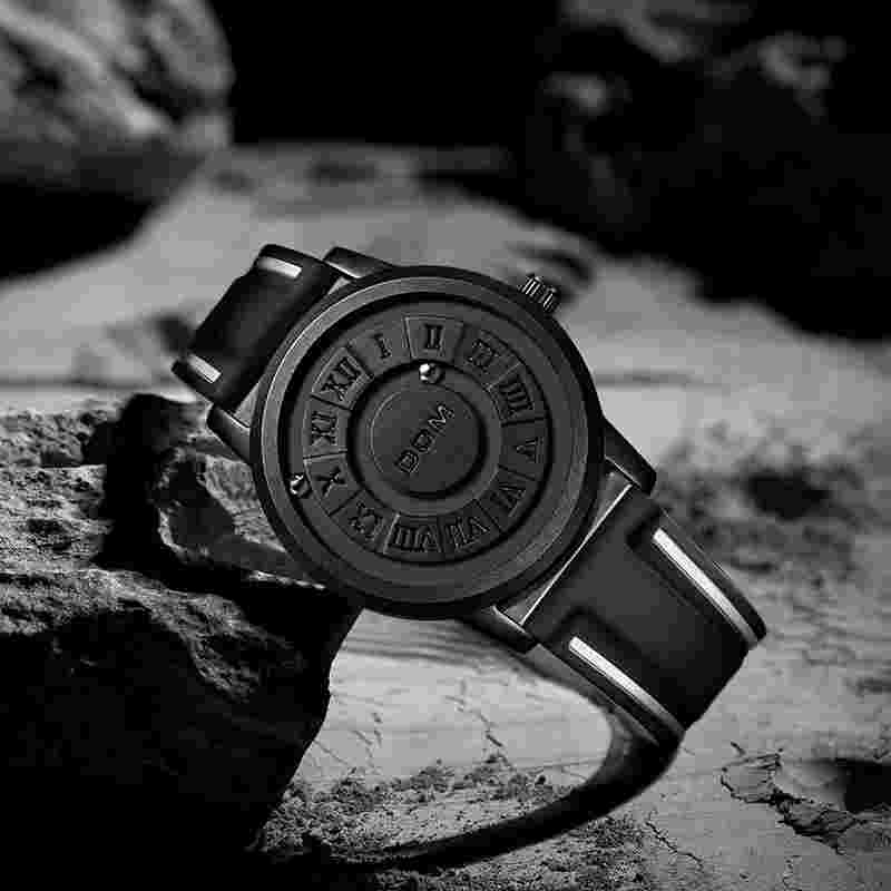 DOM Men's Watch Magnetic Ball Quartz Black Wristwatch Waterproof Stainless Steel
