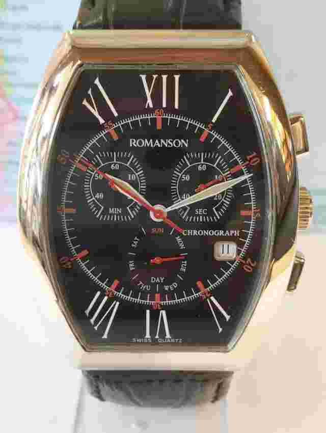 ROMANSON CHRONOGRAPH QUARTZ BLACK DIAL TL4137HM SWISS MEN'S FULL WORKING VINTAGE