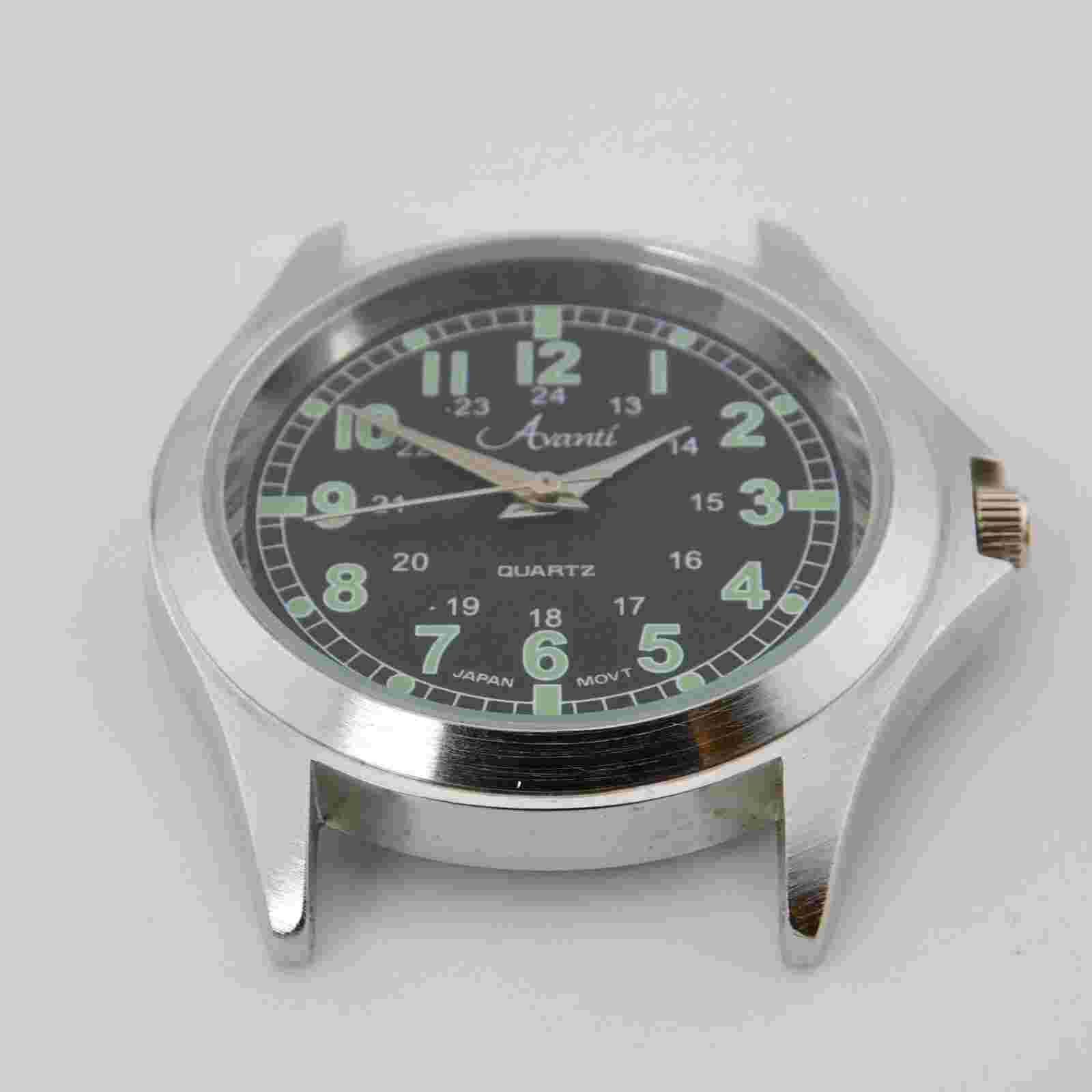 Avanti Military Style Quartz Watch Model S60-02 With Black Leather Band Works