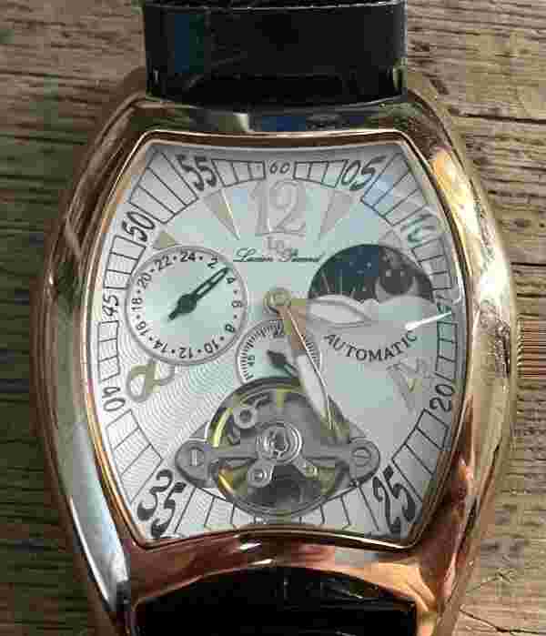 Lucien Piccard Magnifito Leather Automatic 3 Eye Date Watch 26560RO Moon Phase