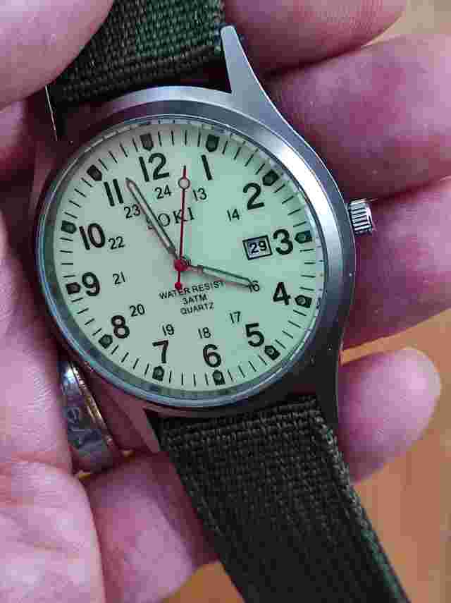 Soki luminous dial military style nylon strap date function mens quartz watch
