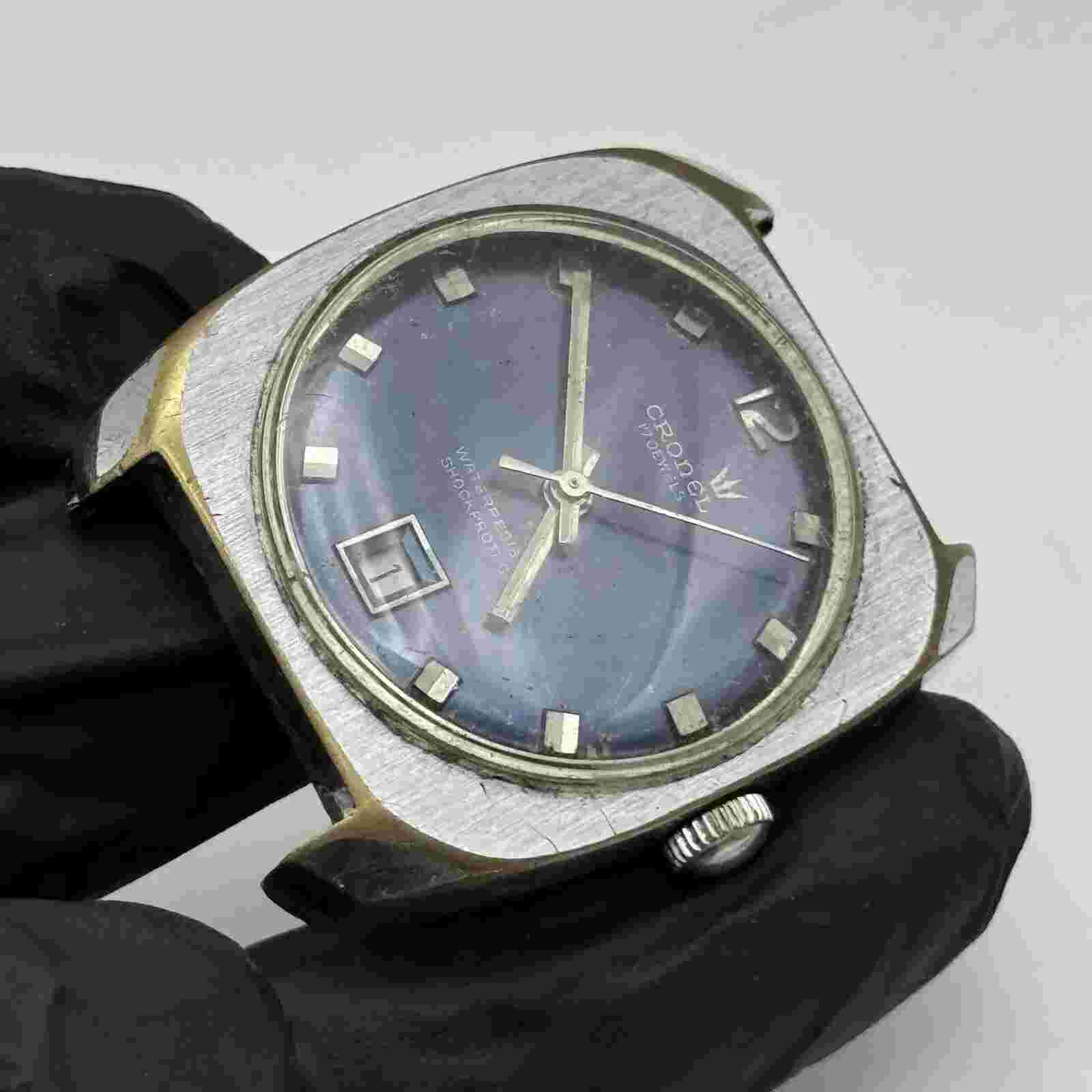 33.9mm Cronel EB 8800 Blue Dial Wristwatch No Strap Parts / Repair Vintage