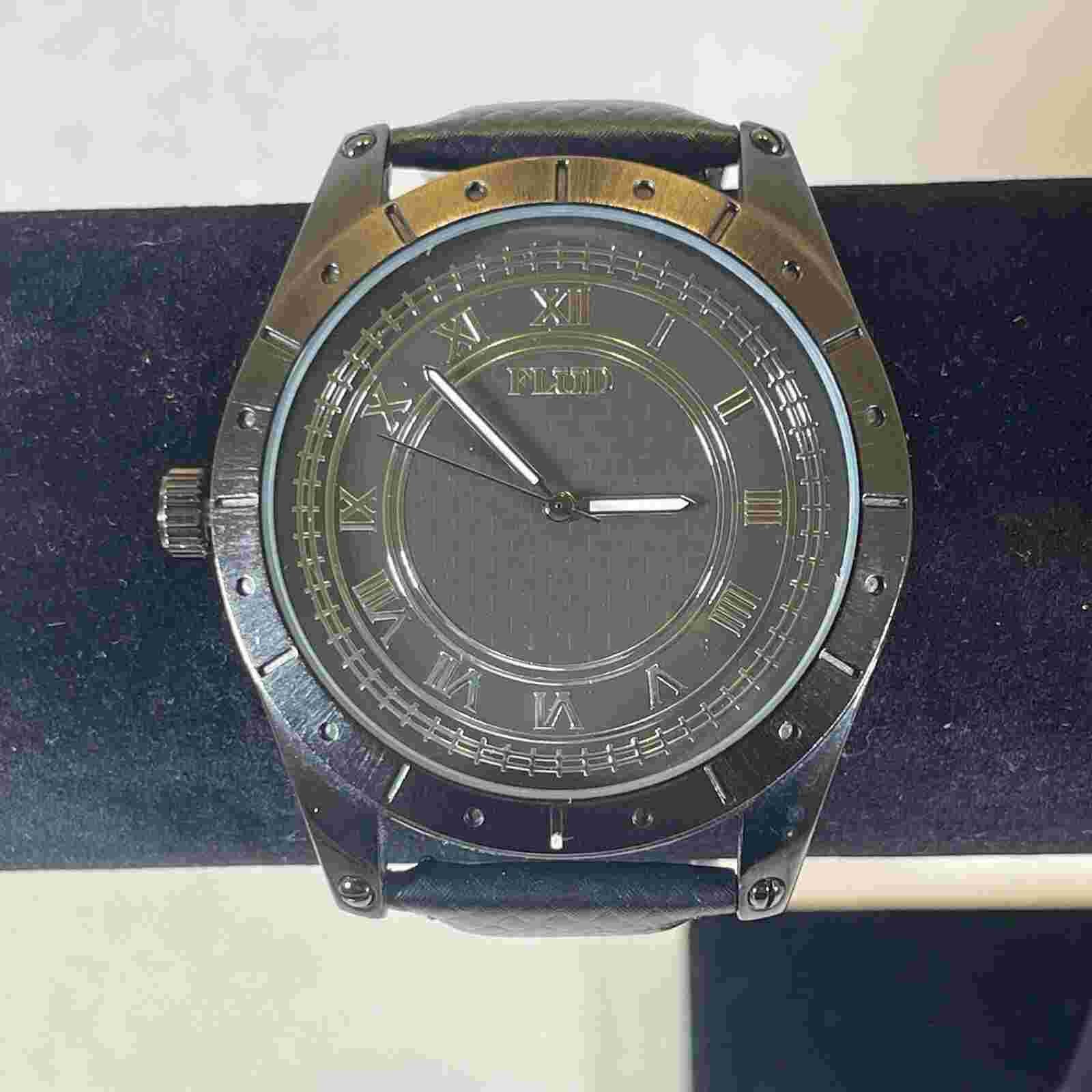 FLUD Men's Watch Black Genuine Leather