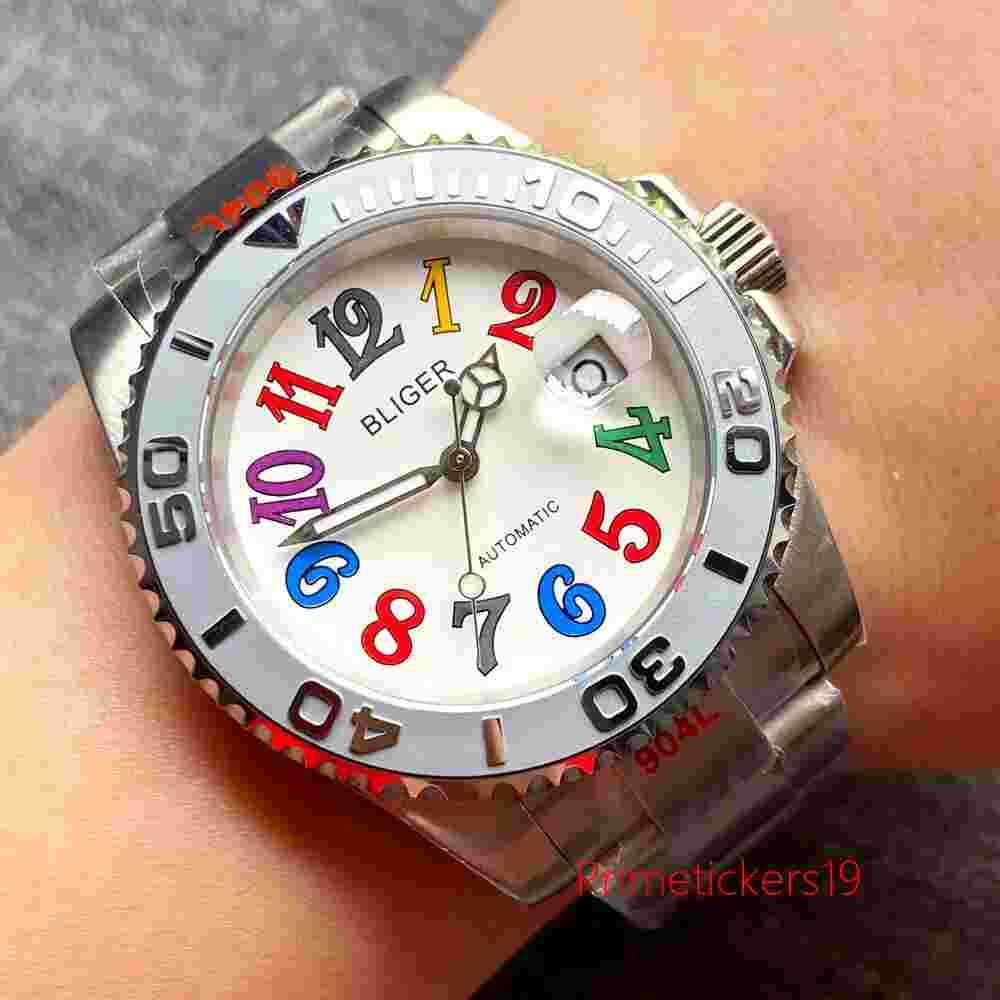 BLIGER 40mm PT5000 Miyota Automatic Men's Watch White Dial Arabic Numerals
