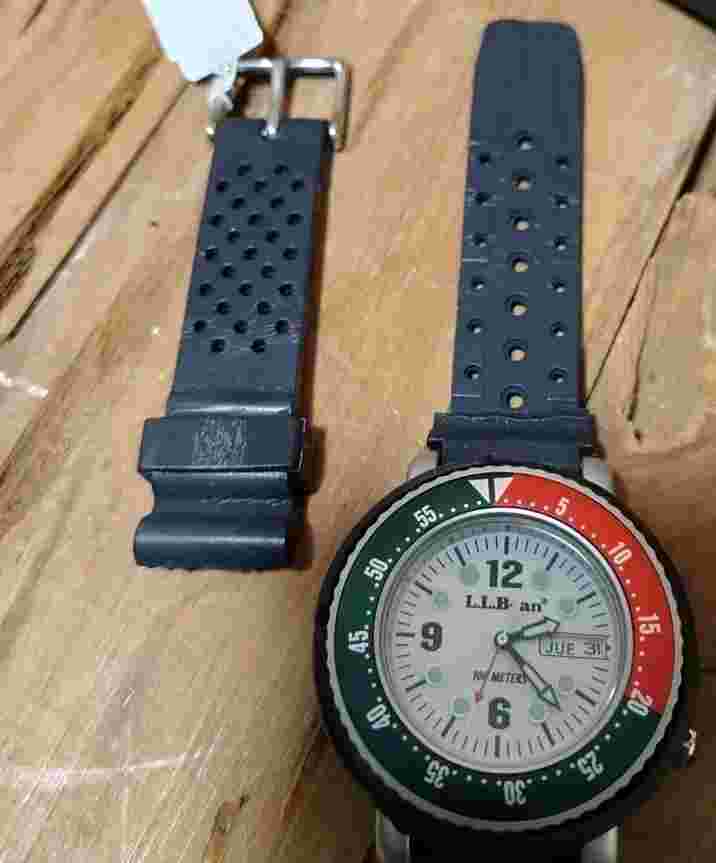 Vtg Rare LL Bean Navigator Date Watch 100 Meters Watch Nightglow/Case NOS READ