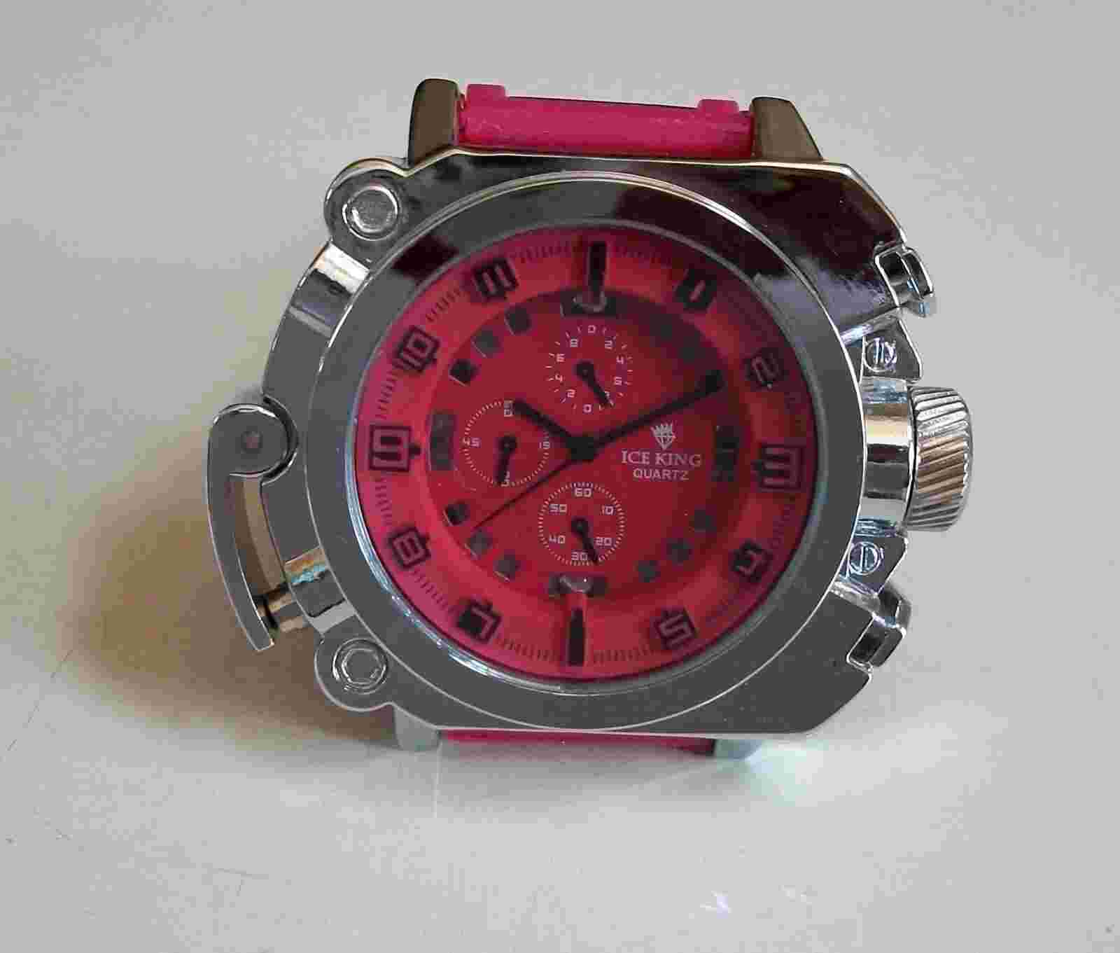 Men's Ice King Silver/Red Silicone Band Dressy/Casual Fashion Wrist Watch