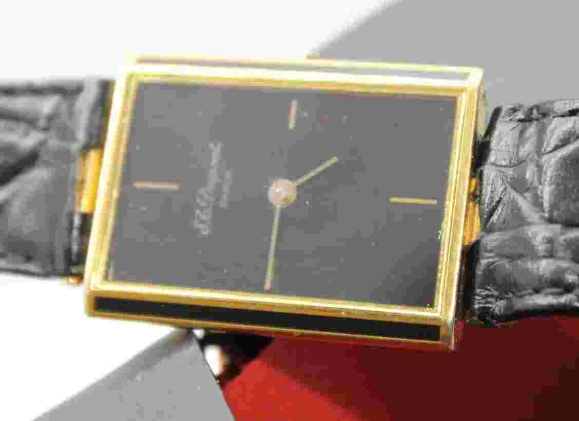 RARE S.T.DUPONT LAQUE DE CHINE PARIS TANK VINTAG GOLD PLATED SWISS 90s MEN WATCH