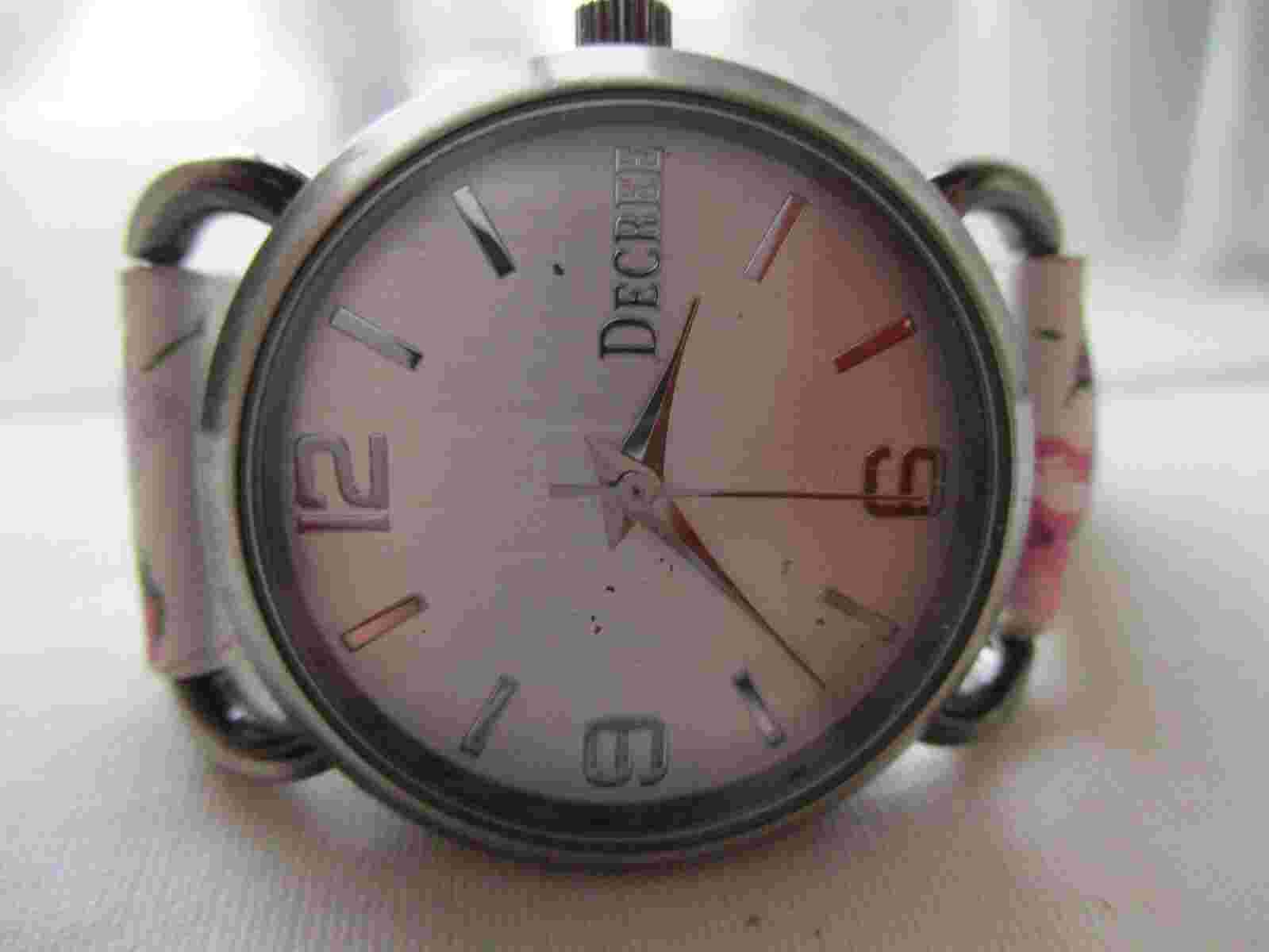 Silvertone Decree Women's Watch with Floral Buckle Band