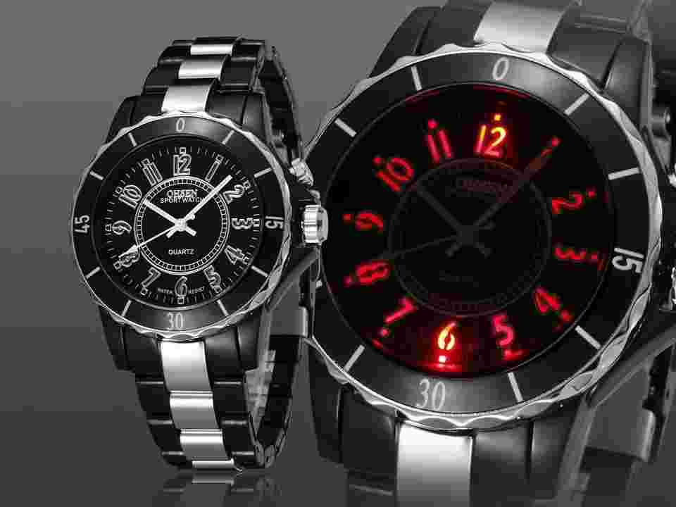 OHSEN Women Quartz Watches with LED Light Fashion Female Wristwatch Girls Watch