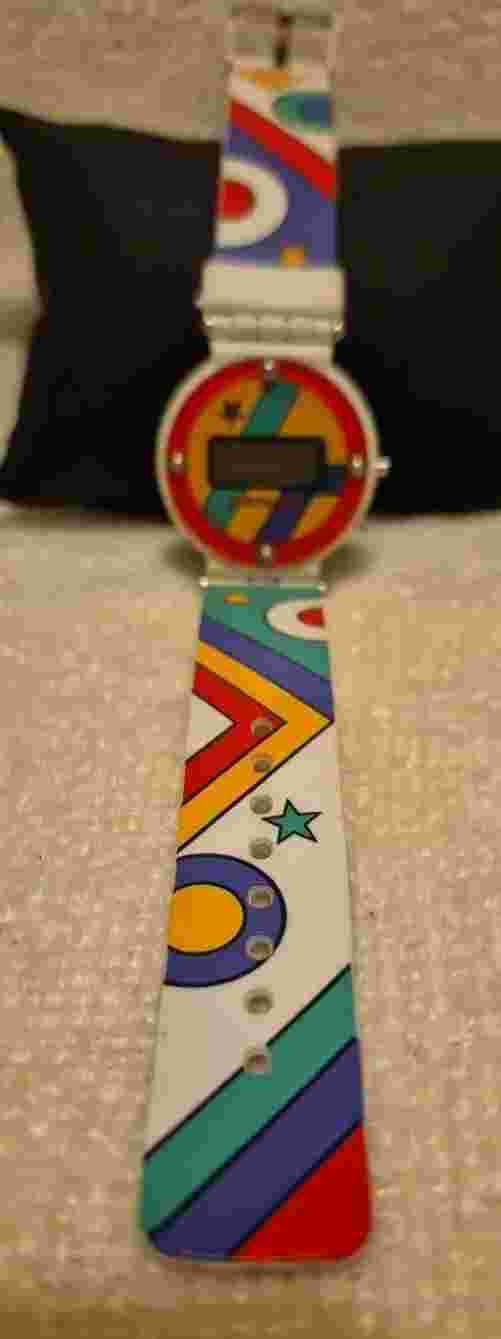 NOS Vtg 80s Jordache Watch Digital Pop Art Design Multicolor