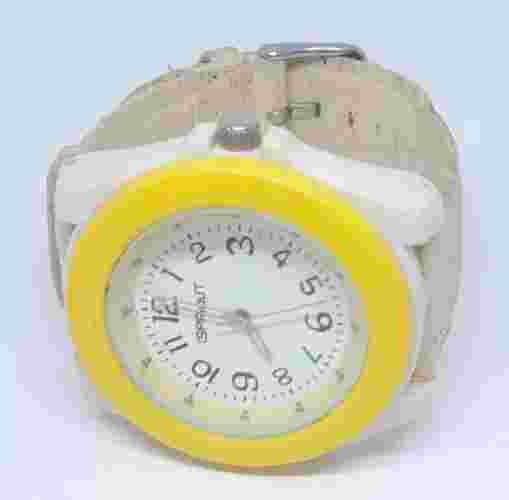 Men Sprout Watch St2027 White Resin Case Organic Band Yellow Bezel Easy Read