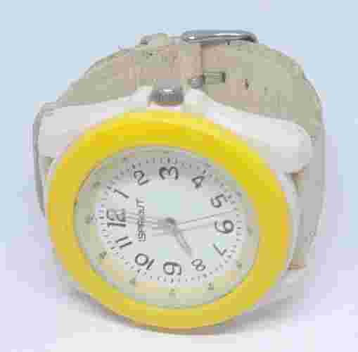 Men Sprout Watch St2027 White Resin Case Organic Band Yellow Bezel Easy Read