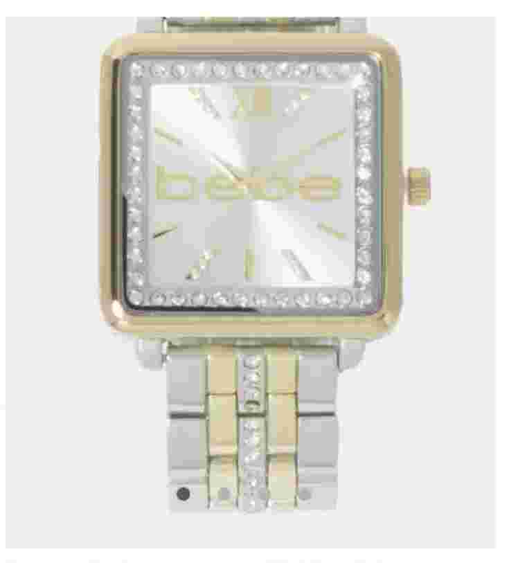 BEBE Silver Smooth Dial Crystal Bezel Watch