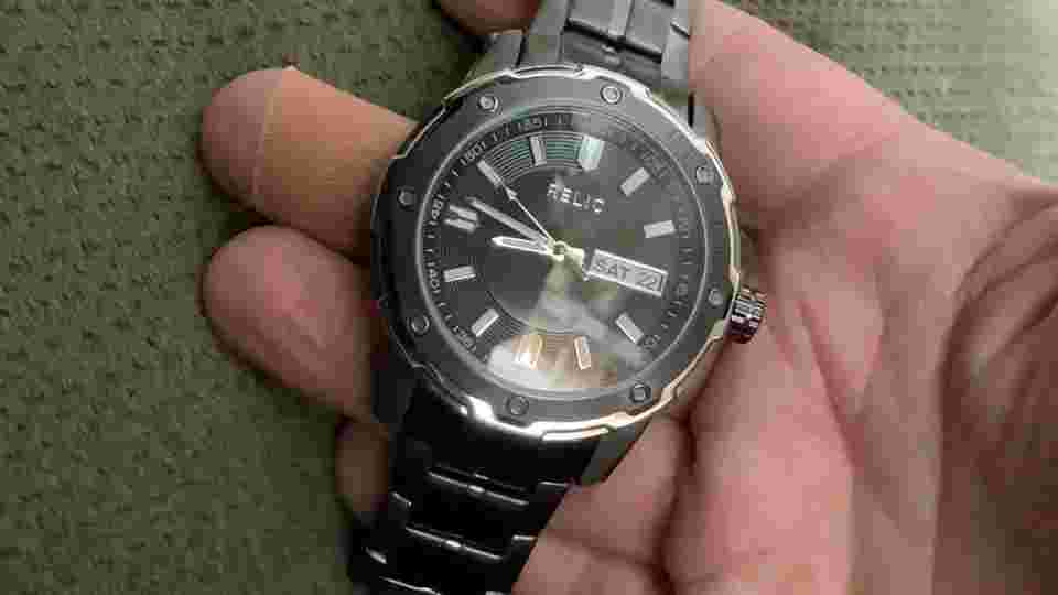 Relic by Fossil mens gun metal grey quartz watch new batt big 8 in fit ZR77239