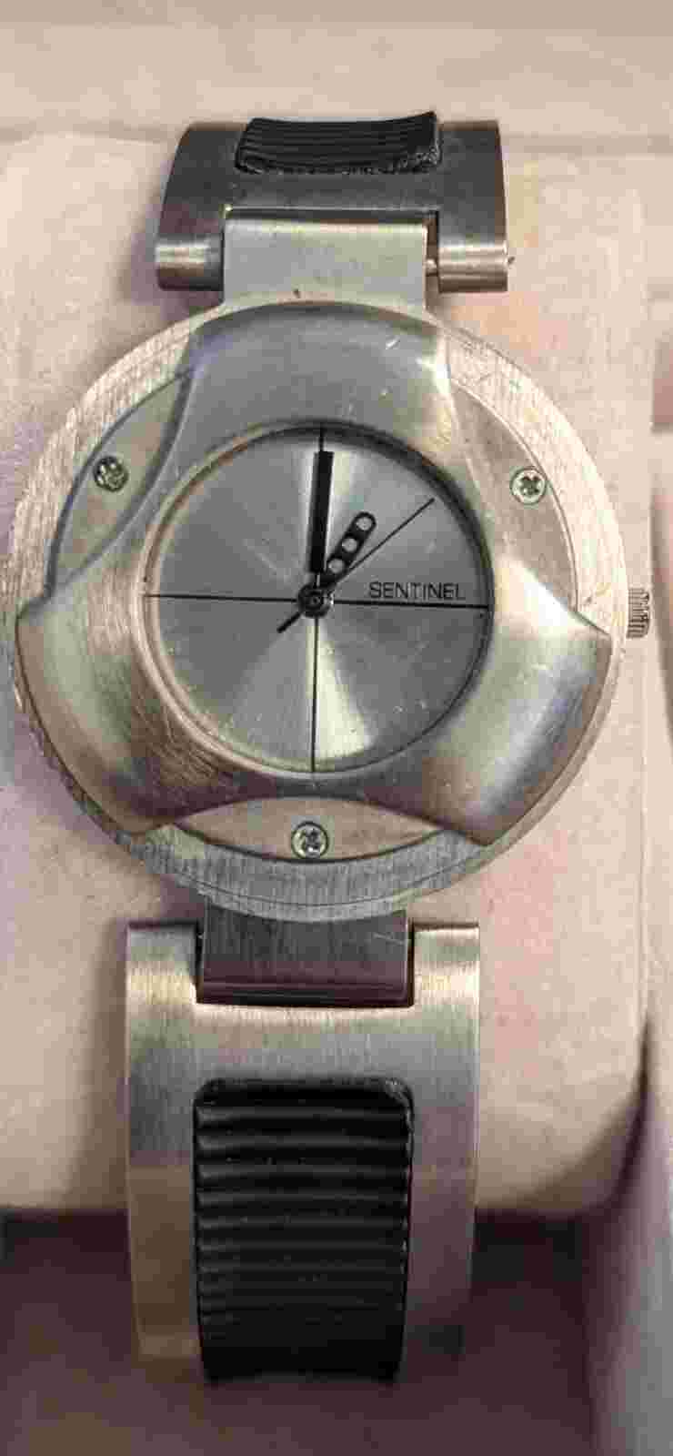 RARE Working Vintage Men's Sentinel Watch Silver Tone Black Accents