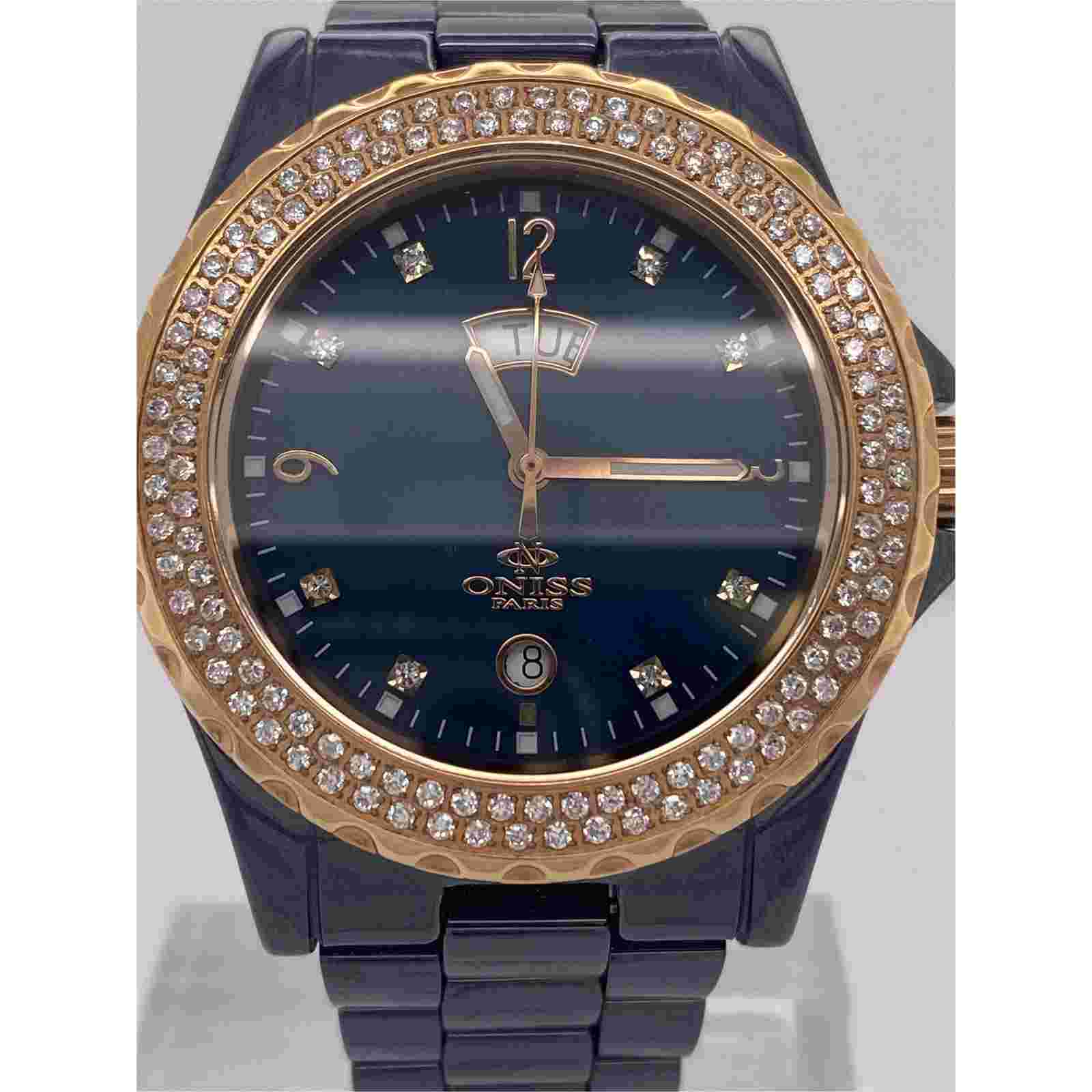 Oniss Paris Blue MOP Dial Blue Ceramic Bracelet Watch ON6200-LRG