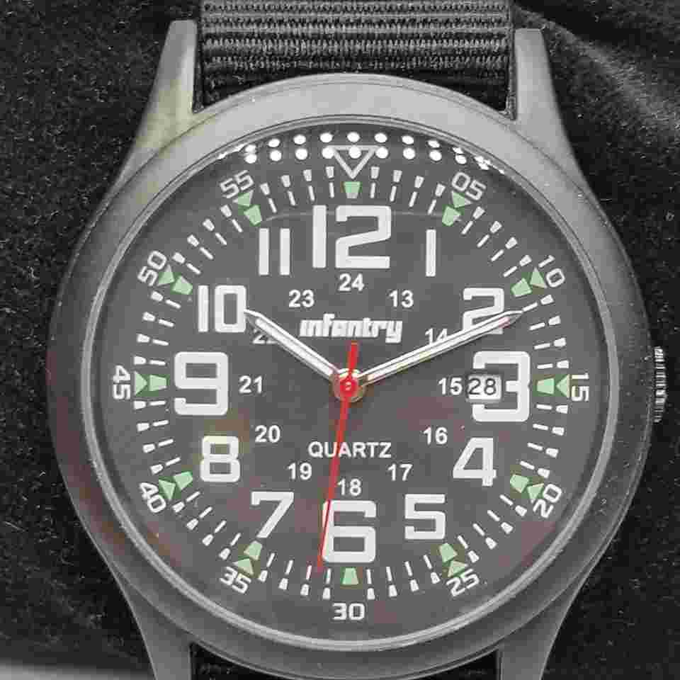 Men's INFANTRY 43mm Black Dial Date Stainless Steel Watch