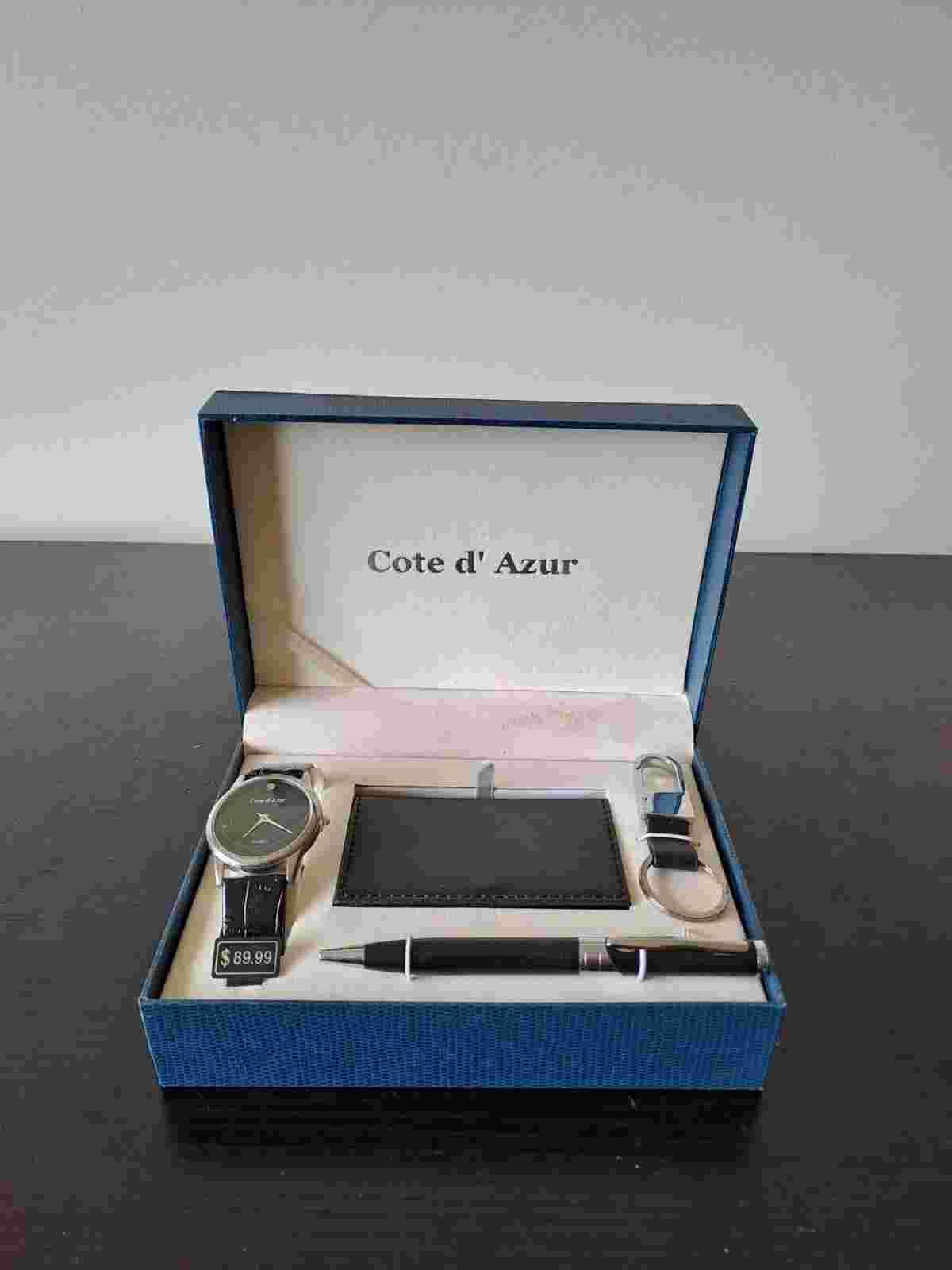 Vintage Cote d' Azur Mens Wrist Watch Card Holder Wallet Key Chain and Pen Set