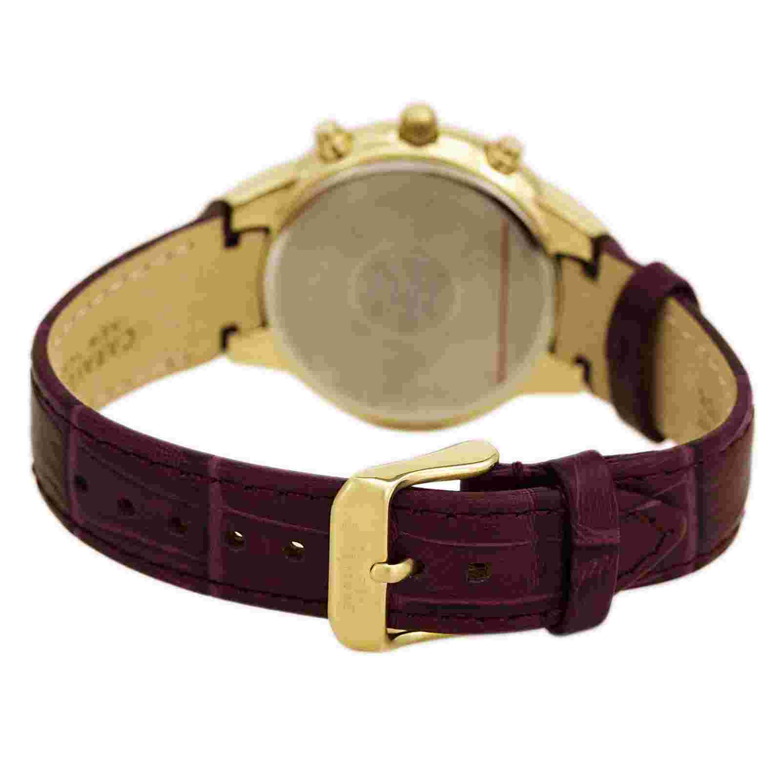 Caravelle New York 44L182 Crystal Chronograph Purple Leather Band Women's Watch
