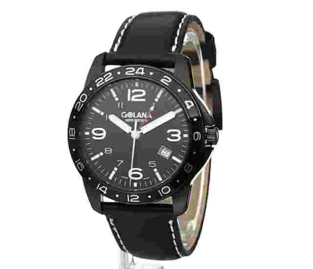 Golana Swiss Men's AE310-1 Aero Steel Leather Two Time Zone Watch Swiss Made.