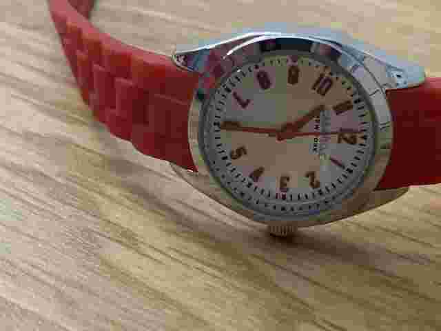 Caravelle New York Ladies Silver Dial Pink Silicon Watch 43L175 Battery